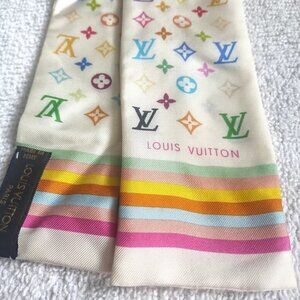 LOUIS VUITTON LV x Murakami Monogram White Multicolor Bandeau Silk Scarf NWOT